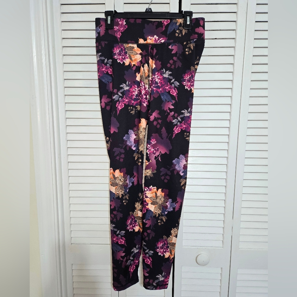Roaman's Black Floral Women's 12S Leggings